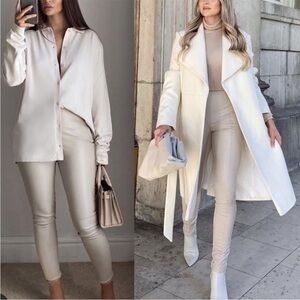 New Zara ECRU/SAND FAUX LEATHER HIGH RISE LEGGINGS